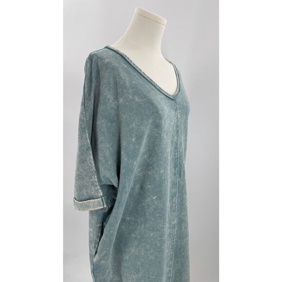 Zenana Acid Wash Green Blue Cotton Sweatshirt Dress T shirt S / M Oversized - Picture 2 of 8